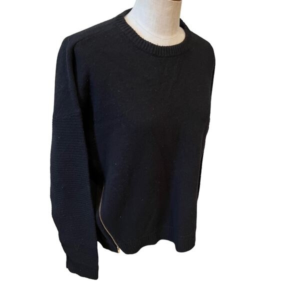 J Crew Zipper Detail Boxy crewneck sweater Black L - Picture 2 of 8